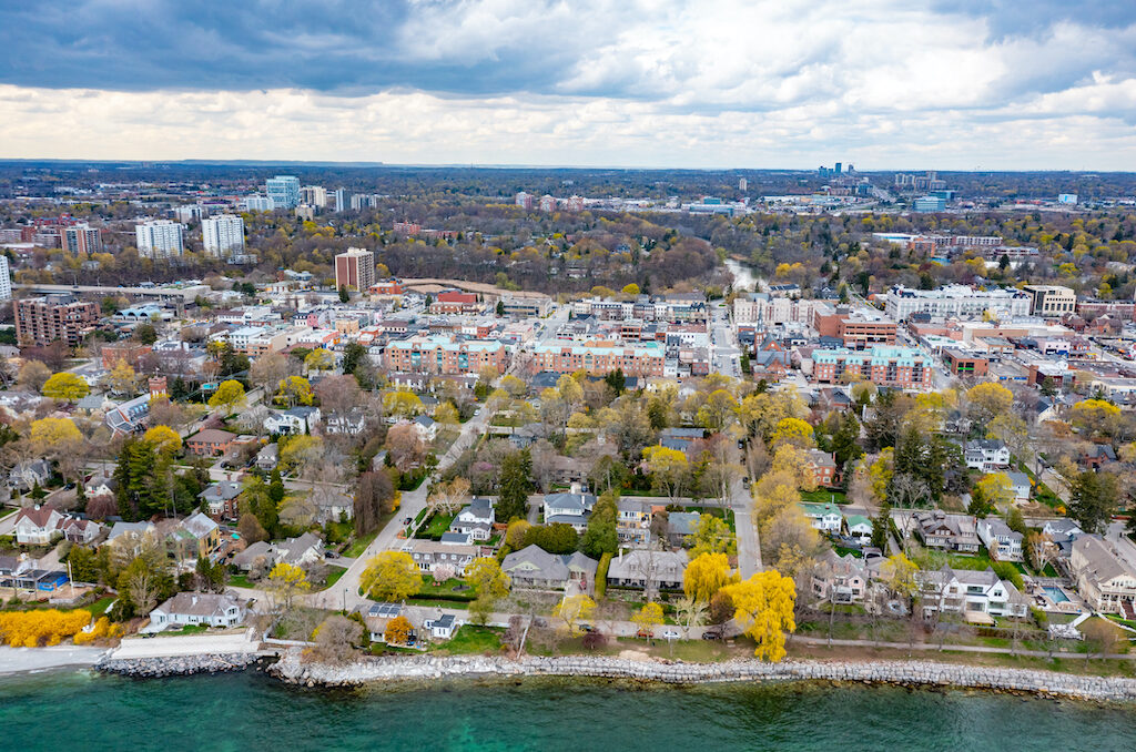 Aerial Lakeside Park and Lake Ontario, Oakville, Canada