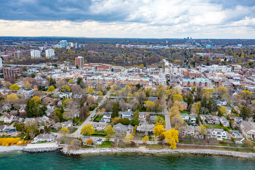 Aerial Lakeside Park and Lake Ontario, Oakville, Canada